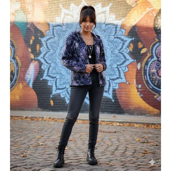 Style&Co Jackets & Blazers - Abstract Ikat Hoodie Retro Boho Psychedelic Maximalist Loungewear Sweatshirt L